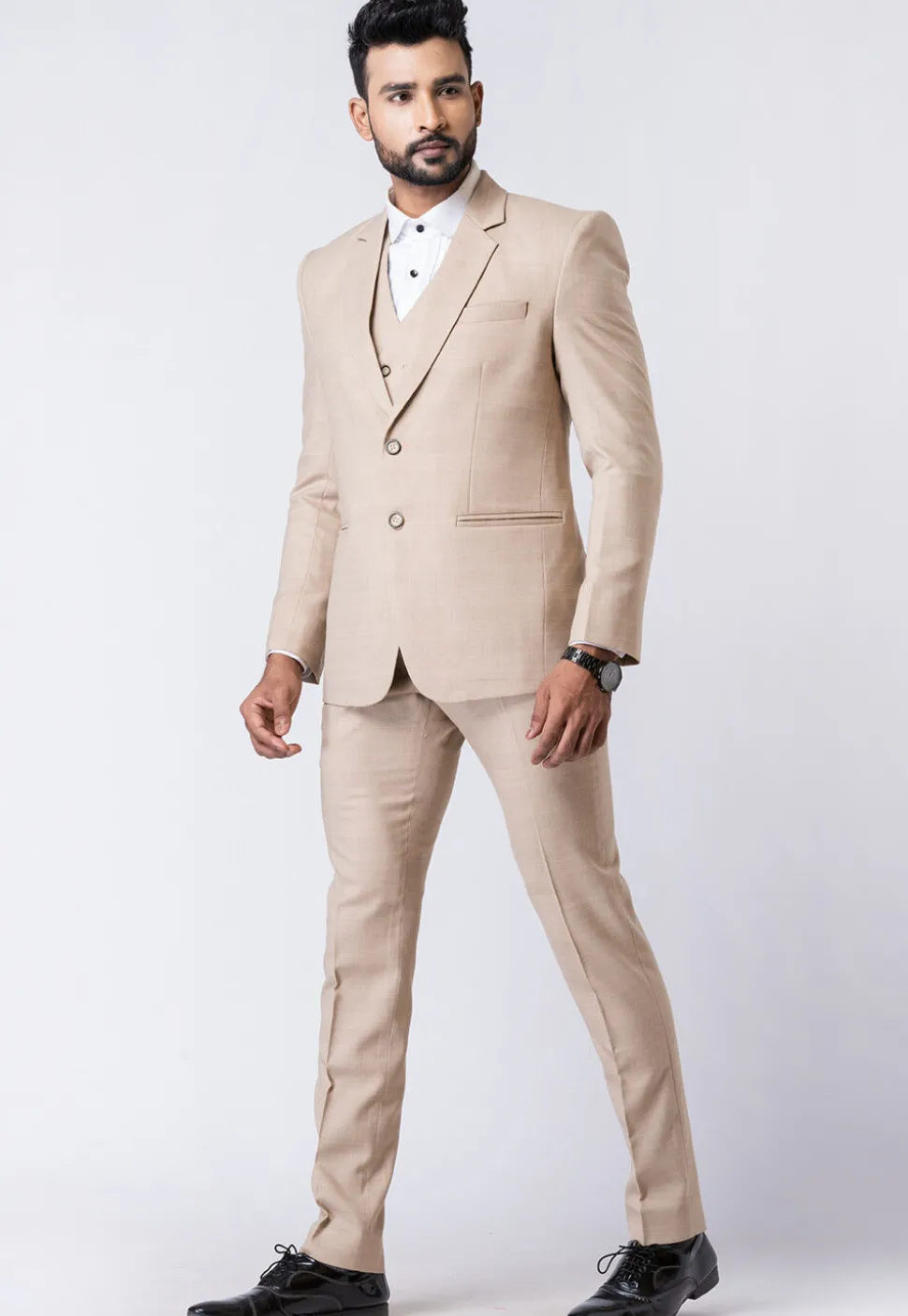 Printed Polyester Tuxedo in Beige