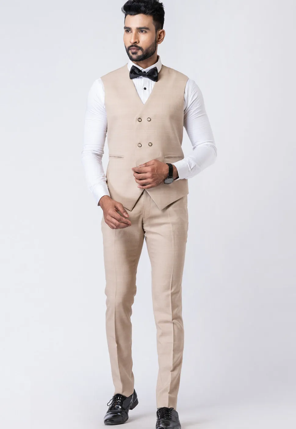 Printed Polyester Tuxedo in Beige