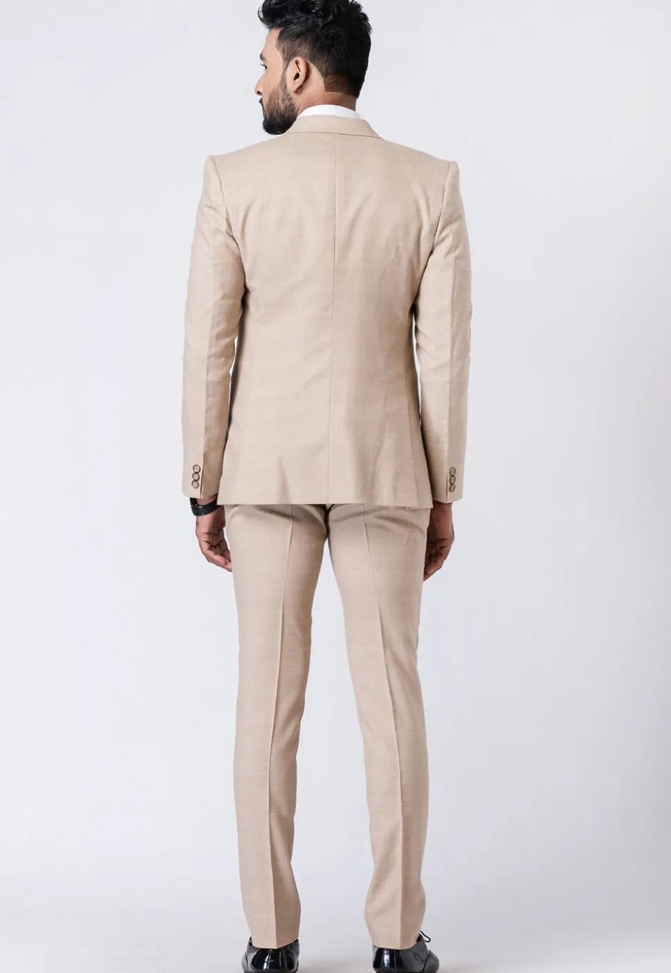 Printed Polyester Tuxedo in Beige