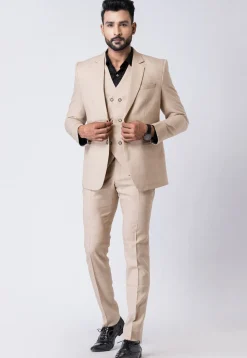 Printed Polyester Tuxedo in Beige