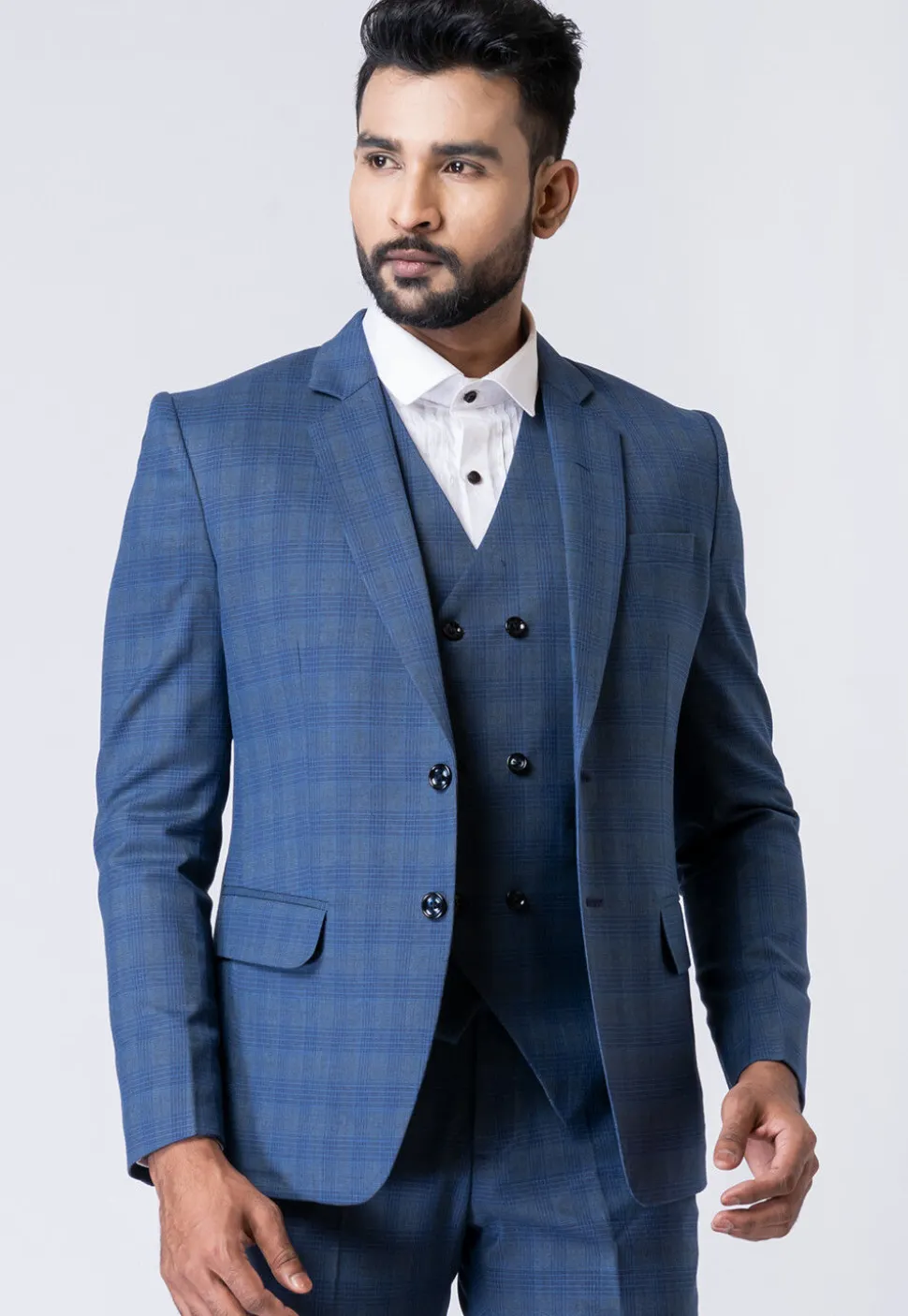 Printed Polyester Tuxedo in Blue