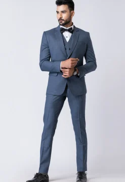 Printed Polyester Tuxedo in Light Blue