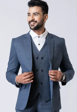 Printed Polyester Tuxedo in Light Blue