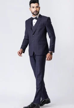 Printed Polyester Tuxedo in Navy Blue