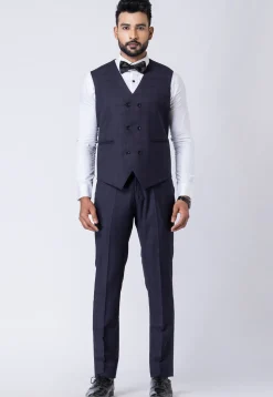 Printed Polyester Tuxedo in Navy Blue
