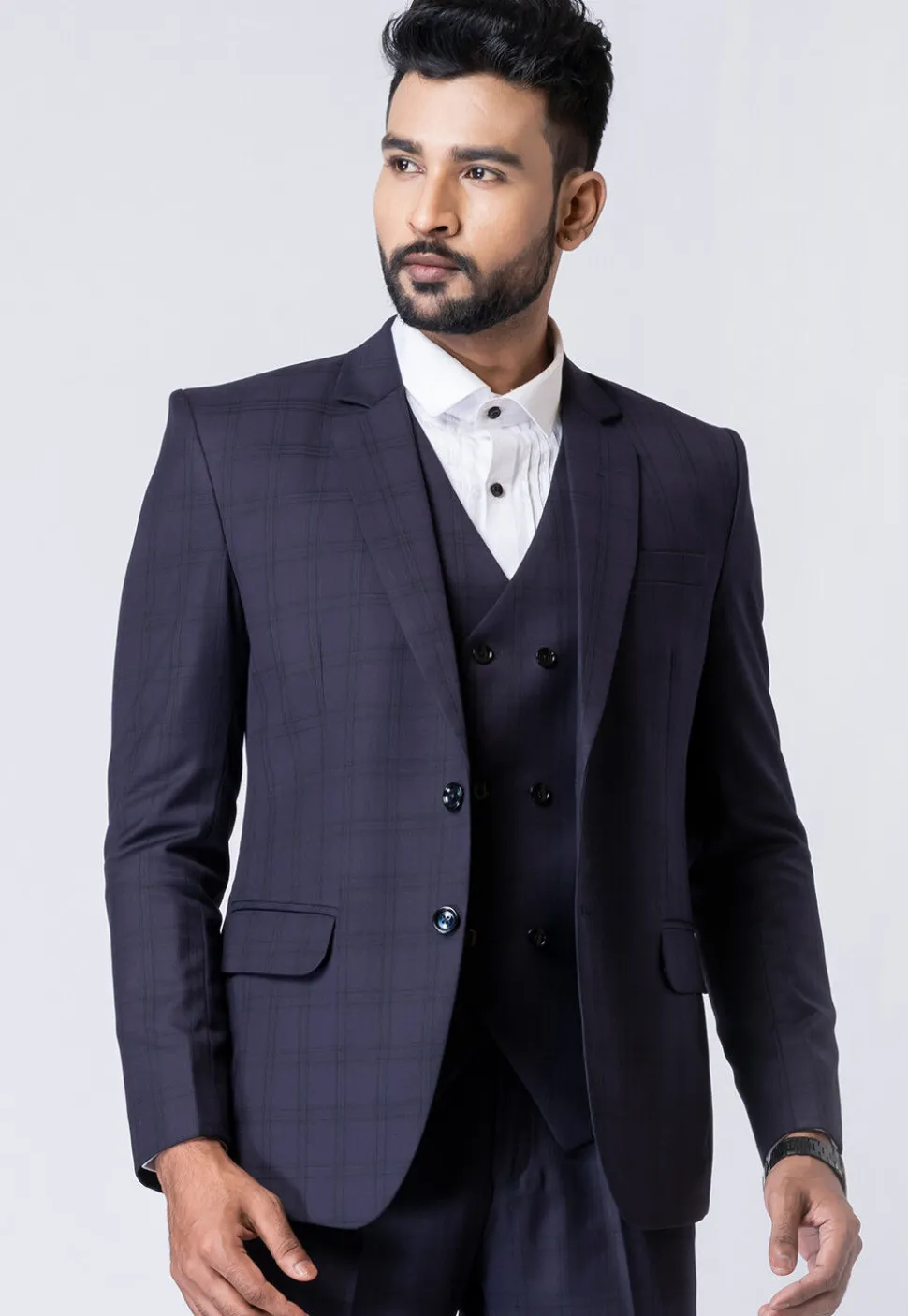 Printed Polyester Tuxedo in Navy Blue