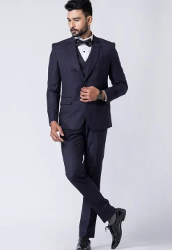 Printed Polyester Tuxedo in Navy Blue
