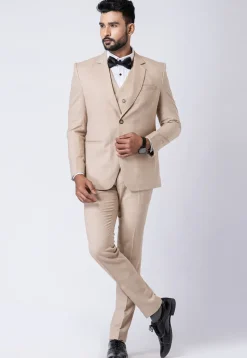Printed Polyester Tuxedo in Beige