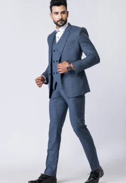 Printed Polyester Tuxedo in Light Blue