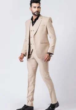 Printed Polyester Tuxedo in Beige