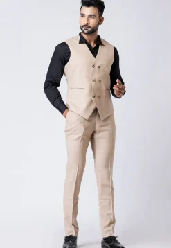 Printed Polyester Tuxedo in Beige