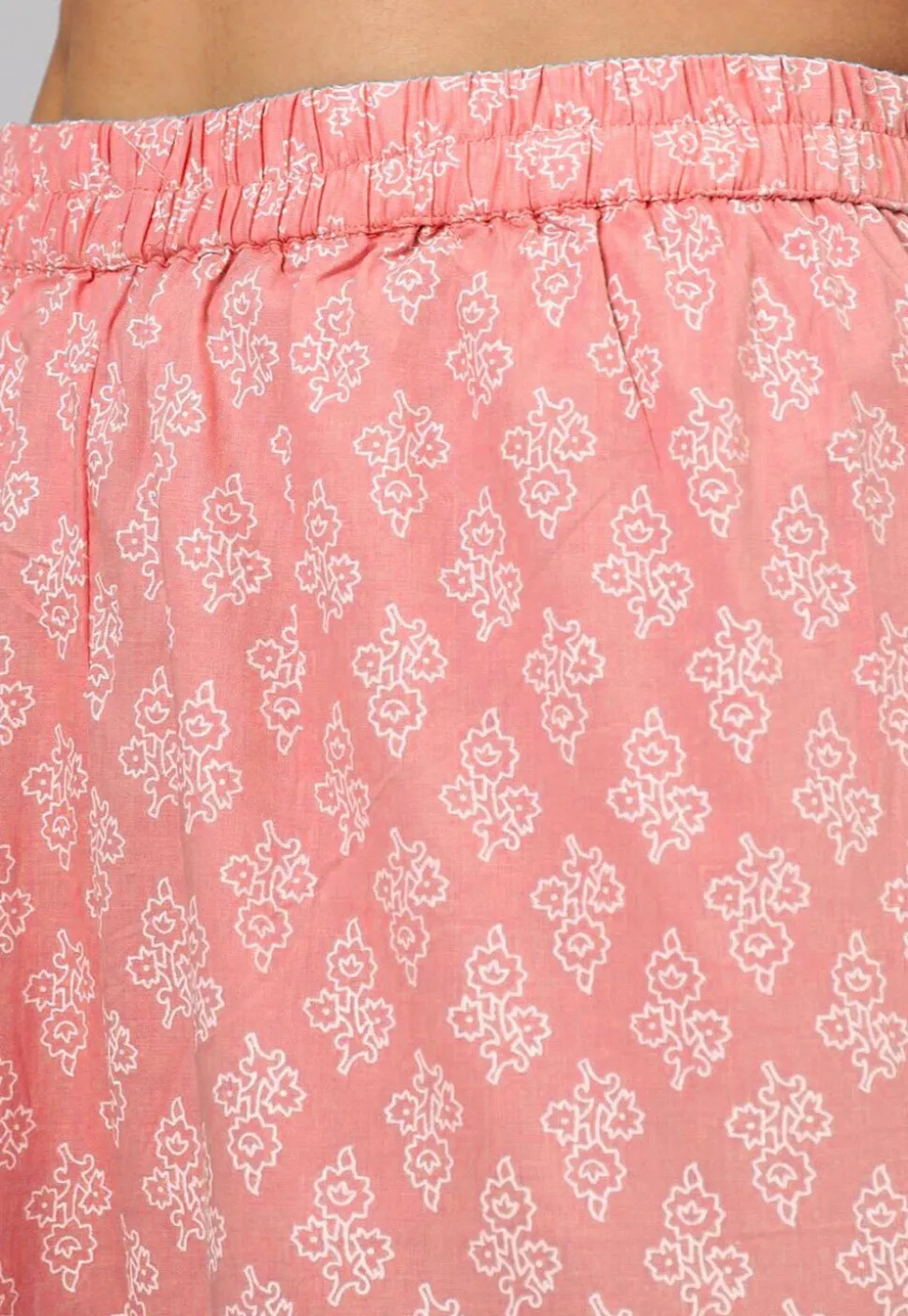 Printed Pure Cotton A Line Suit in Peach