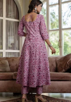 Printed Pure Cotton A Line Suit in Light Purple