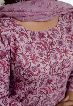 Printed Pure Cotton A Line Suit in Light Purple
