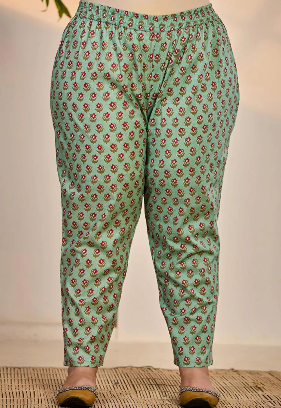 Printed Pure Cotton A Line Suit in Light Green