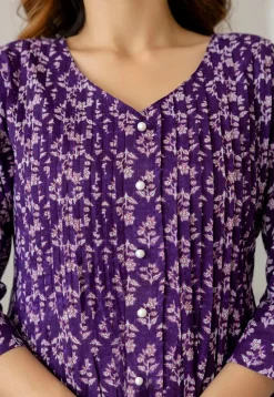 Printed Pure Cotton A Line Kurta in Dark Purple