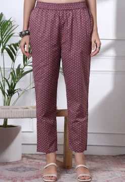 Printed Pure Cotton A Line Suit in Dusty Purple