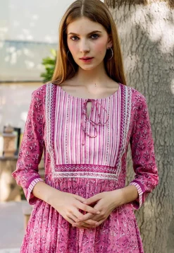 Printed Pure Cotton A Line Suit in Dark Pink