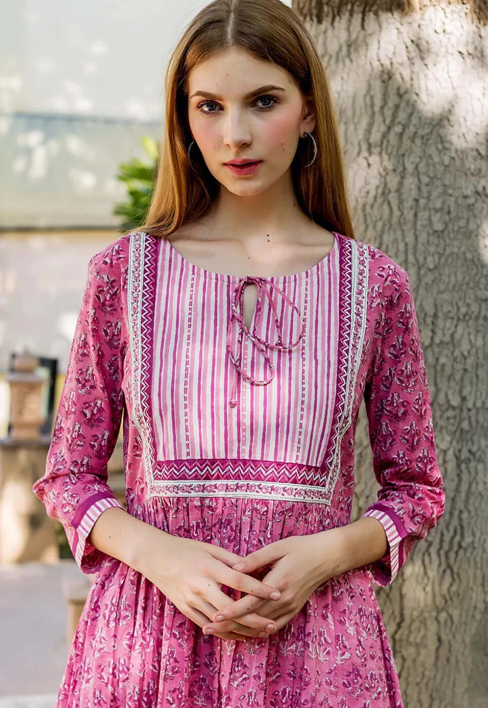 Printed Pure Cotton A Line Suit in Dark Pink