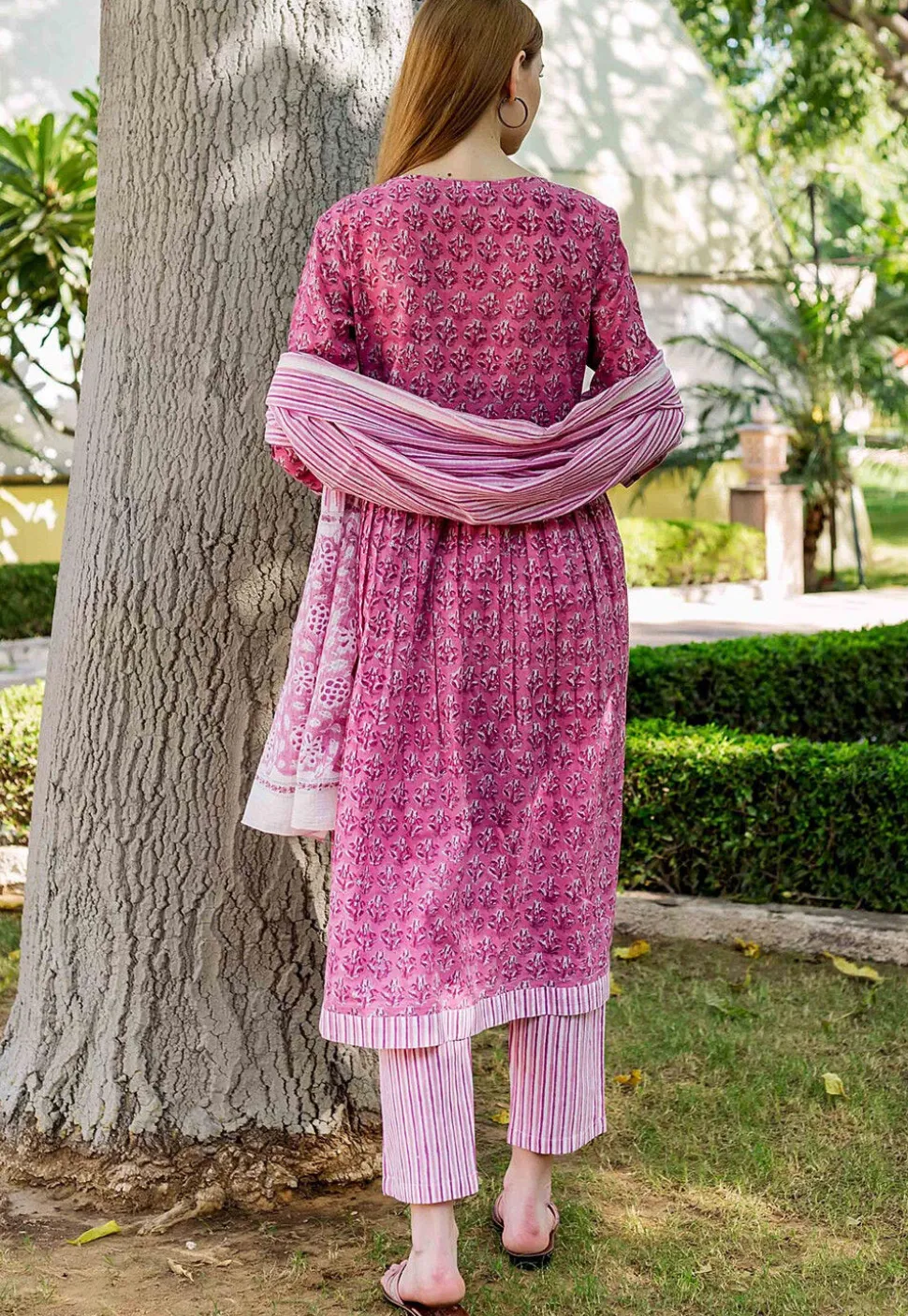 Printed Pure Cotton A Line Suit in Dark Pink