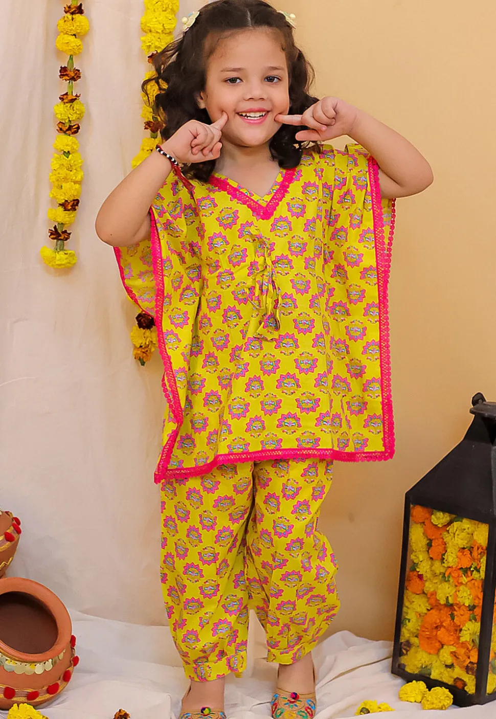 Printed Pure Cotton A Line Kurta Set in Yellow