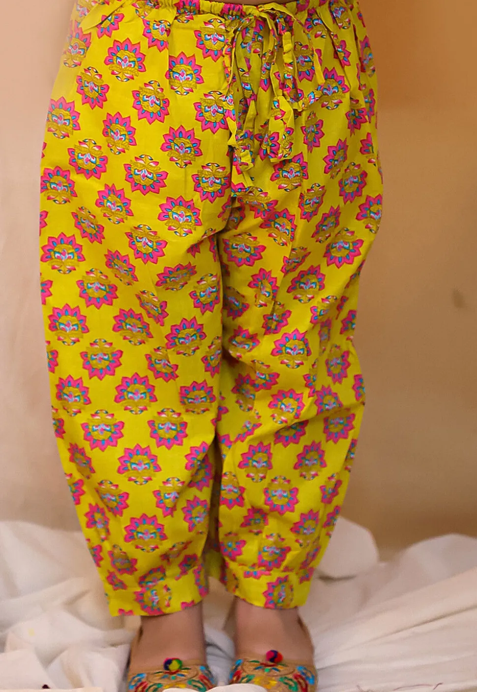 Printed Pure Cotton A Line Kurta Set in Yellow