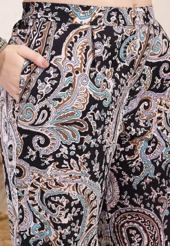 Printed Pure Cotton A Line Kurta Set in Black