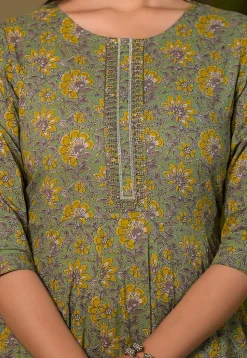 Printed Pure Cotton Aline Suit in Green