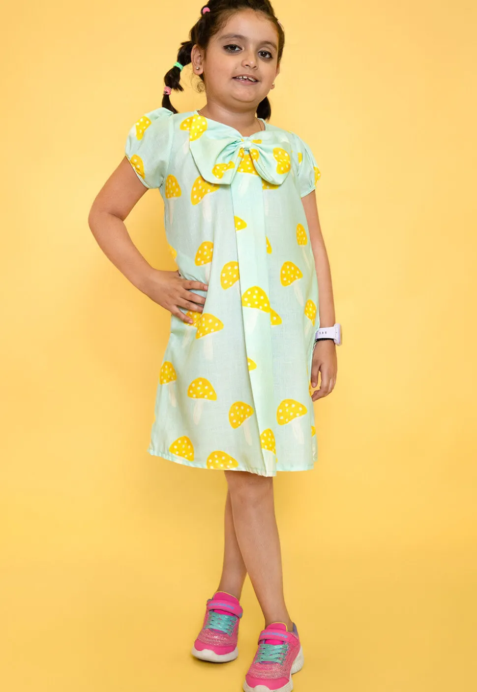 Printed Pure Cotton Aline Dress in Pastel Green
