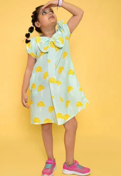 Printed Pure Cotton Aline Dress in Pastel Green