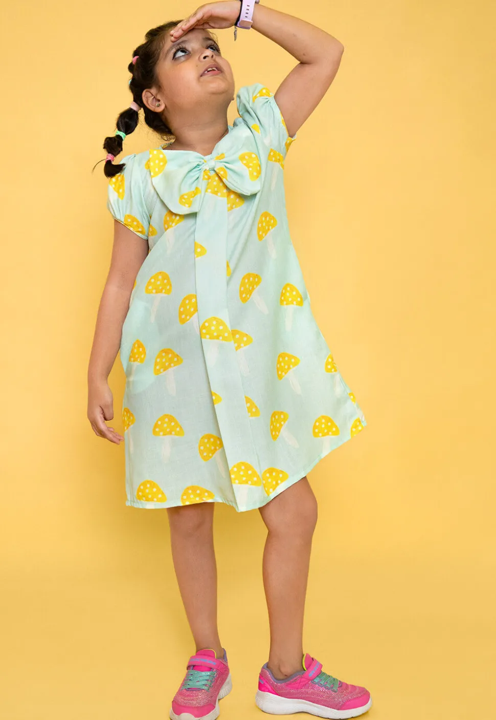 Printed Pure Cotton Aline Dress in Pastel Green