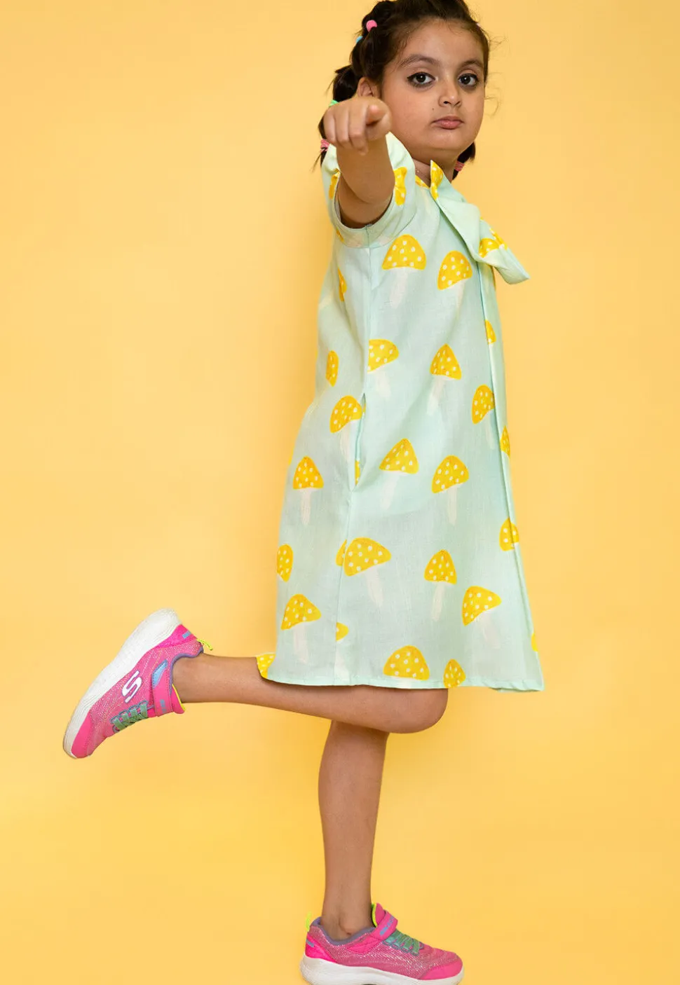 Printed Pure Cotton Aline Dress in Pastel Green