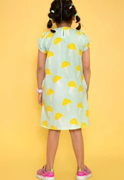 Printed Pure Cotton Aline Dress in Pastel Green