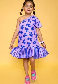 Printed Pure Cotton Aline Dress in Purple