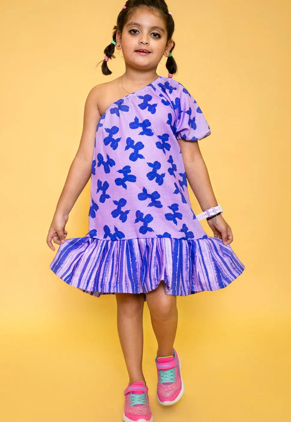 Printed Pure Cotton Aline Dress in Purple