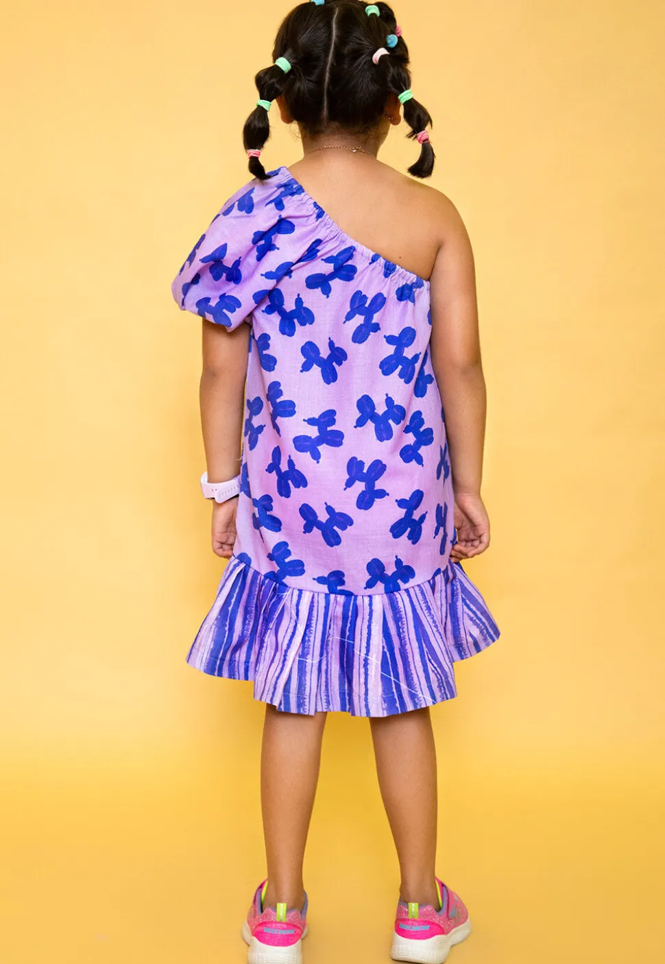 Printed Pure Cotton Aline Dress in Purple