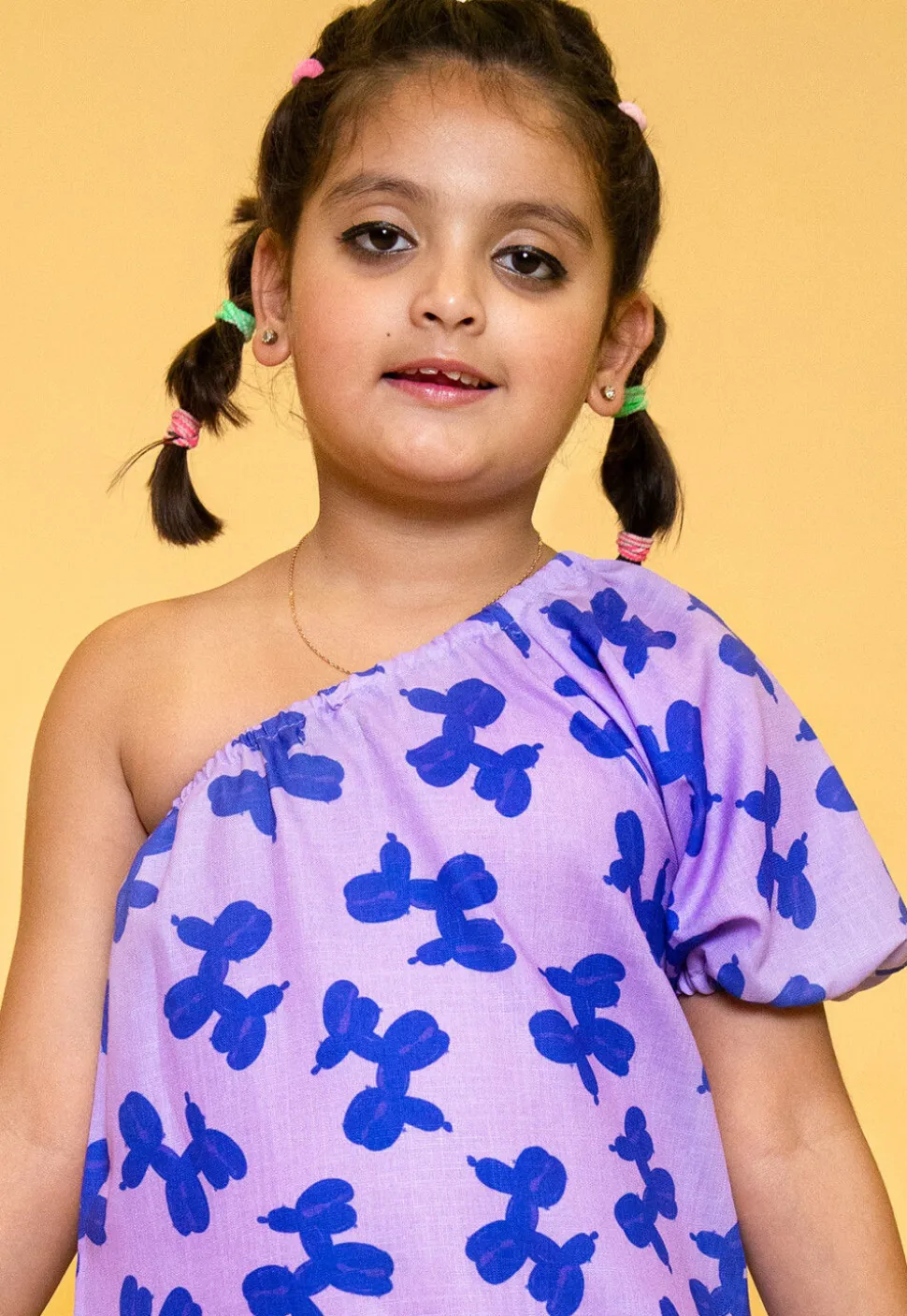 Printed Pure Cotton Aline Dress in Purple