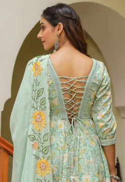 Printed Pure Cotton Aline Suit in Pastel Green