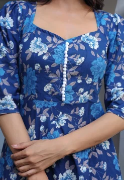 Printed Pure Cotton Aline Suit in Navy Blue