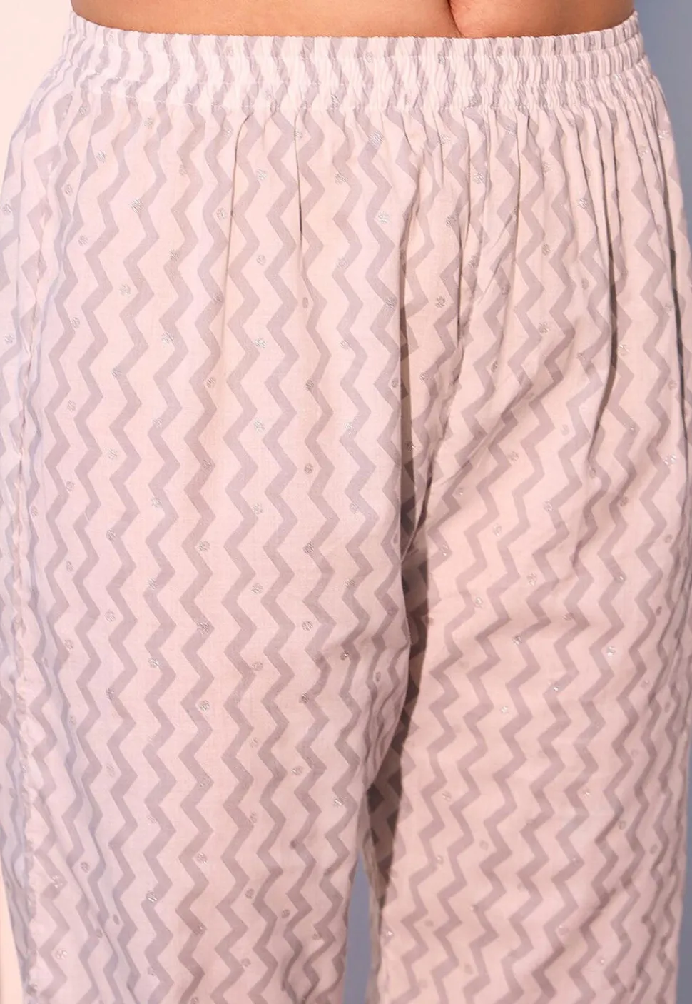 Printed Pure Cotton Aline Suit in Off White