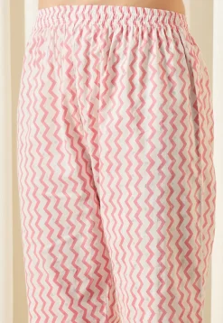 Printed Pure Cotton Aline Suit in White and Red