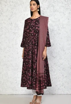Printed Pure Cotton Aline Suit in Wine