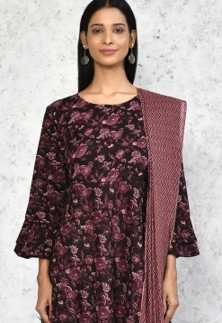 Printed Pure Cotton Aline Suit in Wine