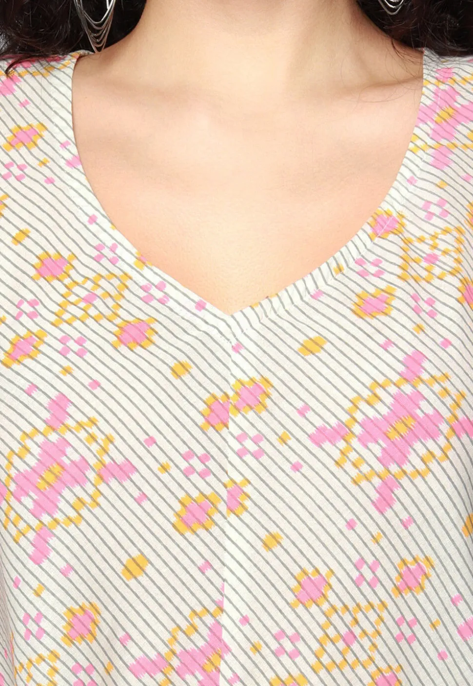 Printed Pure Cotton Aline Dress in Off White