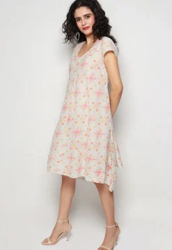 Printed Pure Cotton Aline Dress in Off White