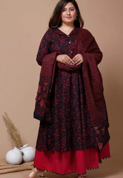 Printed Pure Cotton Aline Suit in Black