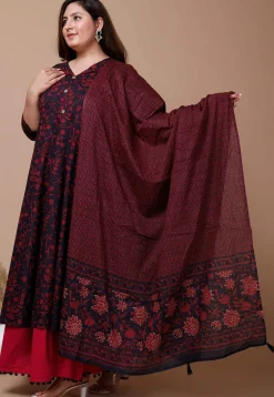 Printed Pure Cotton Aline Suit in Black
