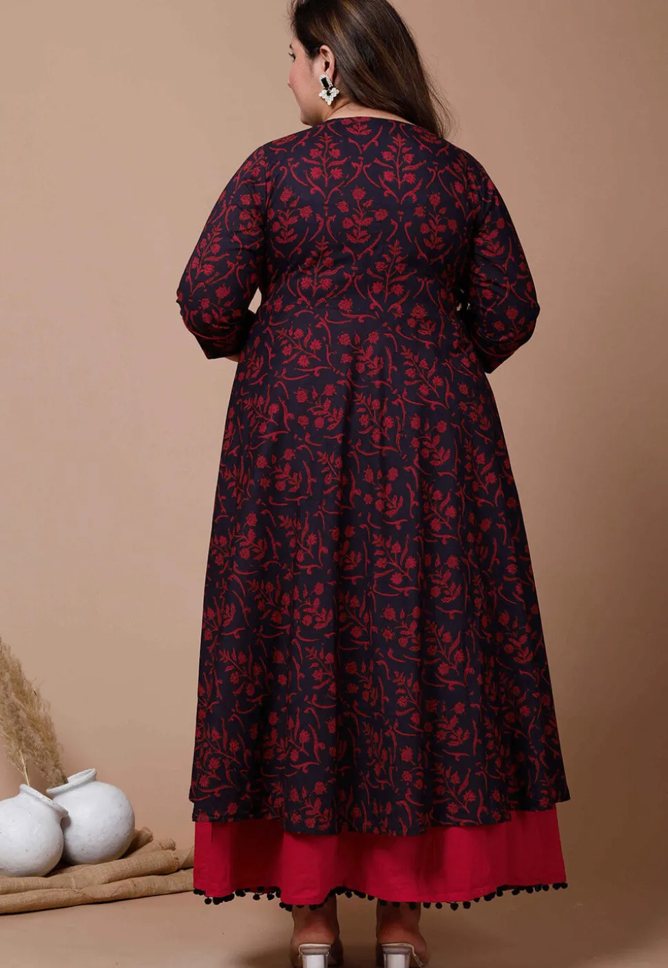 Printed Pure Cotton Aline Suit in Black