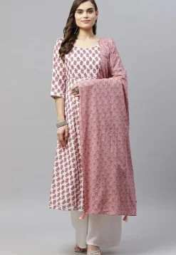 Printed Pure Cotton Aline Suit in White