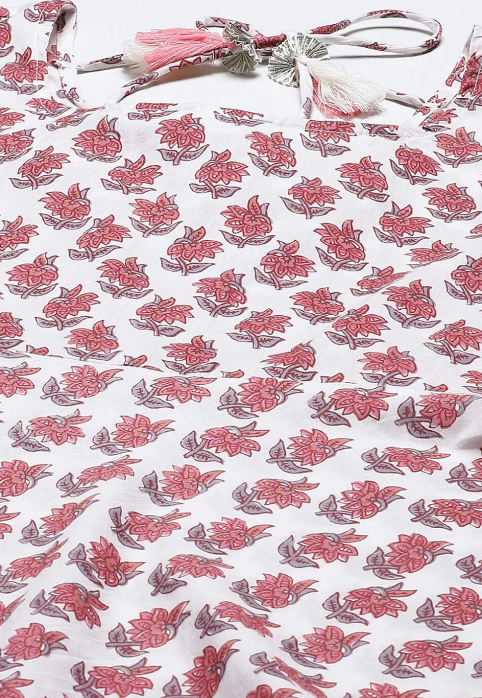 Printed Pure Cotton Aline Suit in White